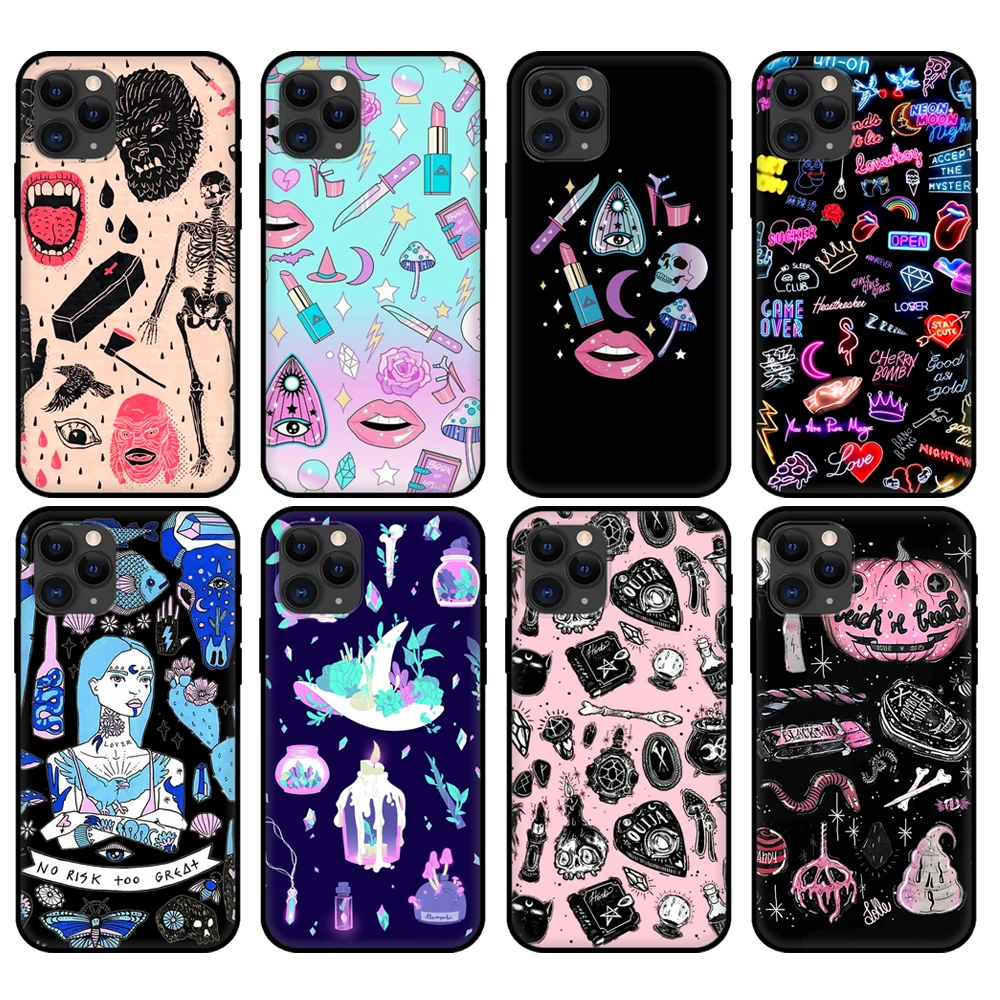 Черный чехол из ТПУ для iphone 5 5s se 6 6s 7 8 plus x 10 XR XS 11 pro MAX Girly Pastel Witch Goth | Мобильные
