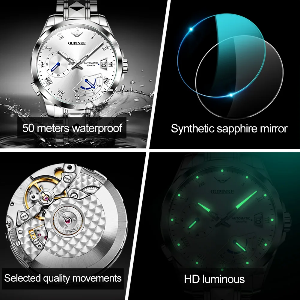 

Top Brand OUPINKE Multifunctional Automatic Watch Men Mechanical Wristwatch Business Sports Waterproof Mens Watch Relgio mascu