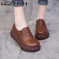 genuine pu leather retro shoes platform increase shoes woman wedges high heels 2021 new comfortable casual trendy shoes sneakers
