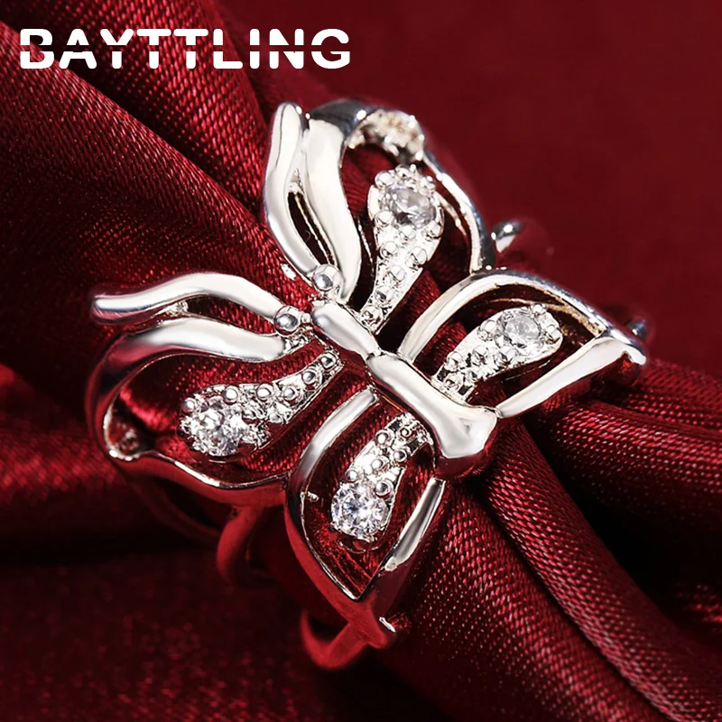 

BAYTTLING Silver Color AAA Zircon Hollow Butterfly Open Ring For Woman Men Fashion Party Jewelry Birthday Gift