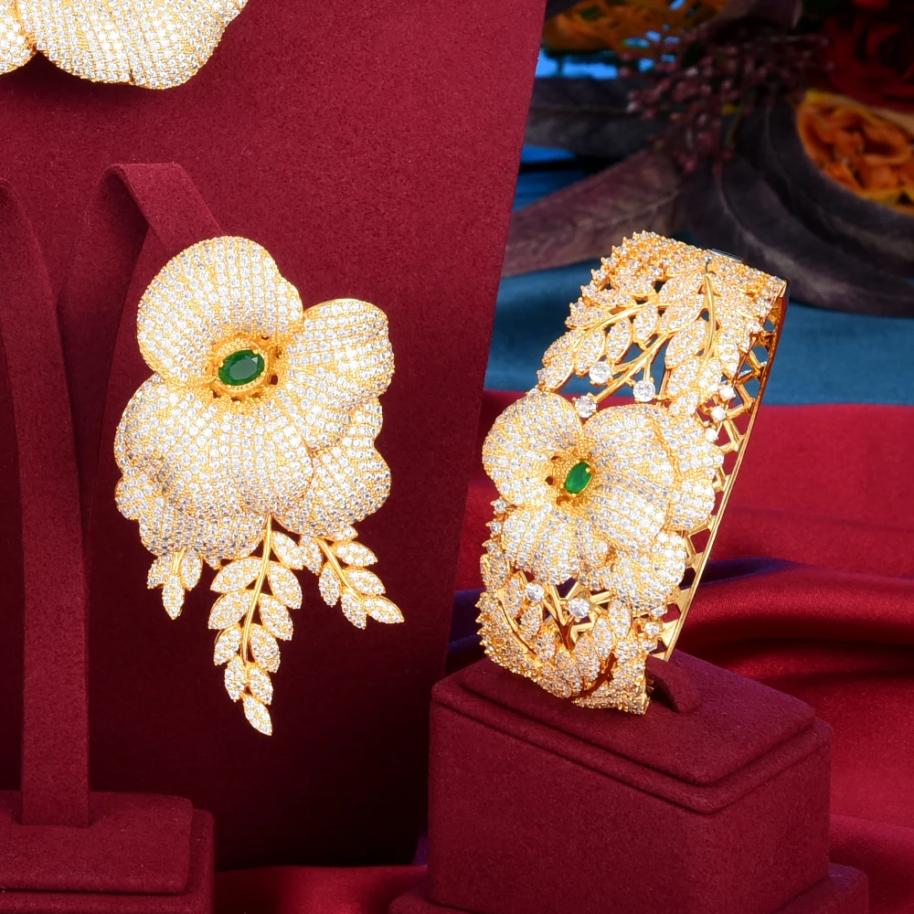 ?? 女性のための花の王女のようなブレスレット,豪華なジュエリー,アフリカの結婚式のためのチョーカー,ジルコンcz,ドバイのブライダルジュエリー