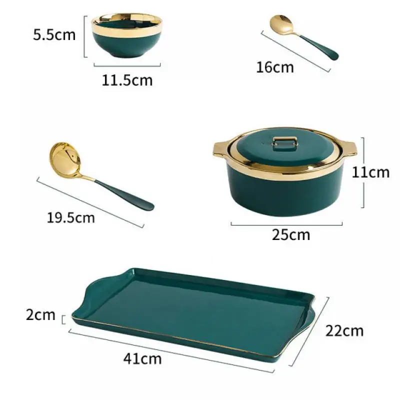 

Домашняя кухонная посуда темно-зеленая посуда палочки для еды нож вилка ложка тарелка и блюдо набор керамической посуды