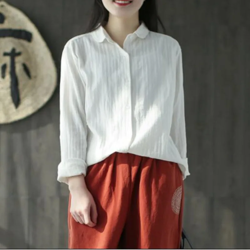 

2022 Spring Summer Women White Shirts Blouses Girls Peter Pan Collar Long Sleeve Shirts Cotton Casual Shirts Tops Women S460