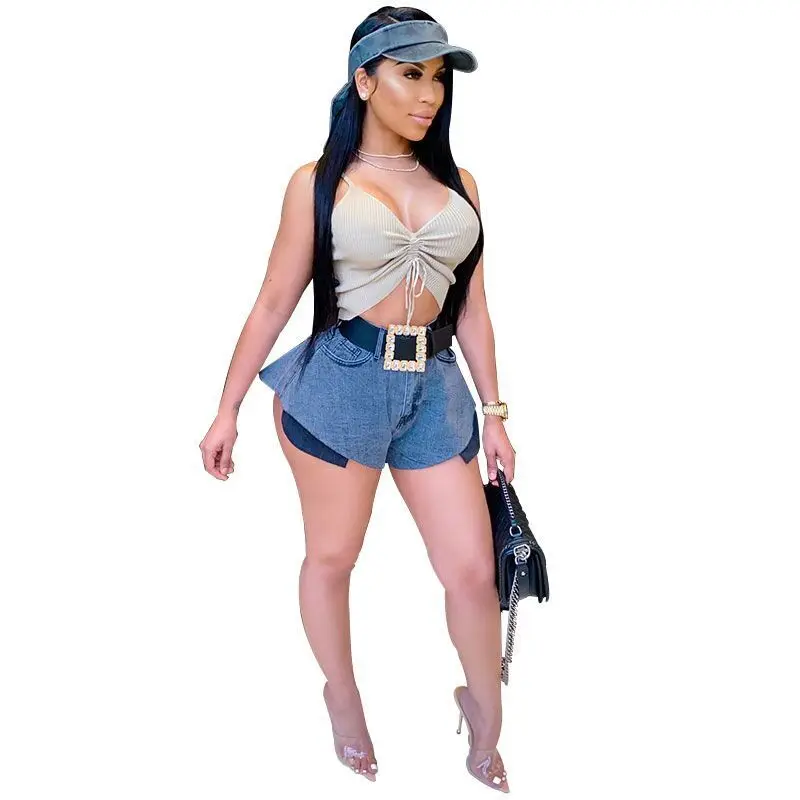 

Newest S--5XL Women Shorts 2021 Summer Mini Shorts Fashion Plus Size Girls High Waist Button Pockets Wide-leg Irregular Short