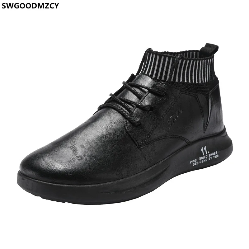 Black Leather Casual Shoes for Man 2022 Platform Shoes Men Designer Sneakers Sock Shoes Man Ayakkabı Mocasines Zapatos Planos