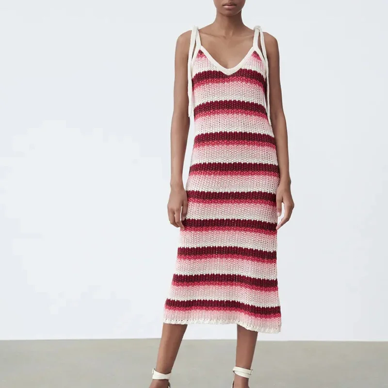 

Платье женское трикотажное в полоску, Винтажная Майка средней длины, Элегантный Модный элегантный наряд