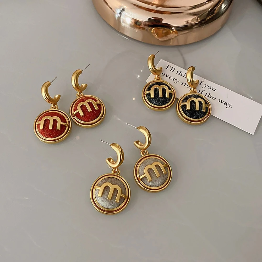 

Ghidbk Elegant Style Letter M Round Drop Earrings For Women Vintage Simple Black Geometric Alphabet Drop Earrings Jewelry Gifts