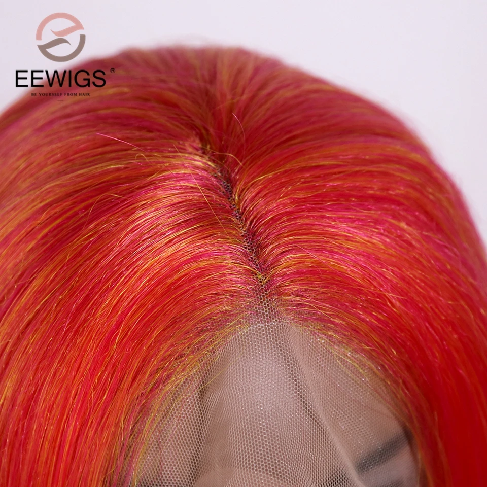EEWIGS фиолетовый до ярко-розовый парик Омбре прямой синтетический парик на кружеве с естественными волосами термостойкие парики для черных женщин