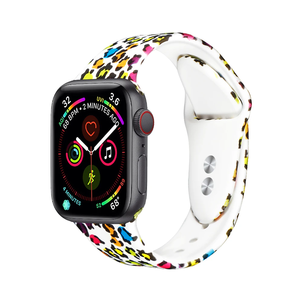 Силиконовый ремешок для часов Apple watch 44 мм 40 42 38 спортивный с принтом iWatch series 5 4 3