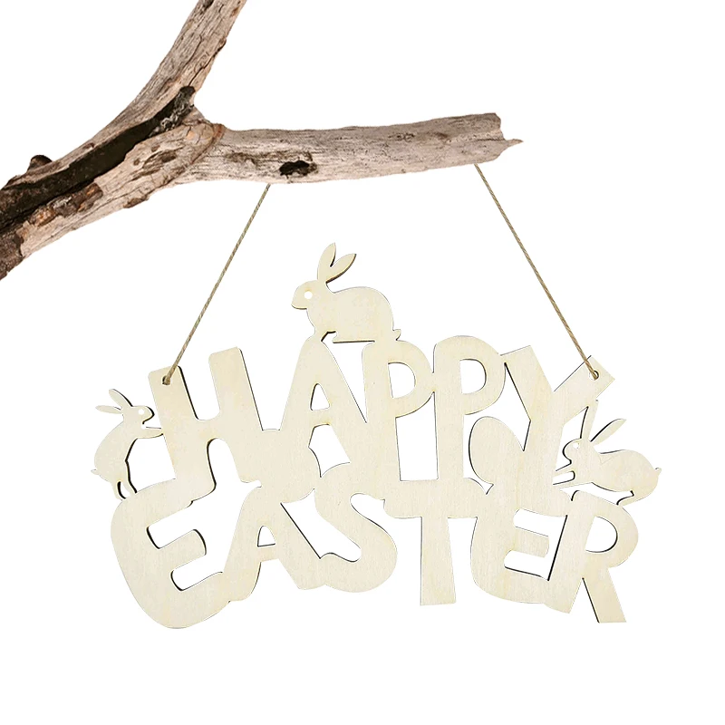 

Easter Wooden Hanging Ornaments Sign Bunny Rabbit Slice Handcraft Letter Carving DIY Craft Pendant Home Outdoor Door Decoration