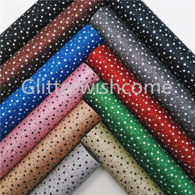 Glitterwishcome 21X29 см A4 Размер звезды блеск с принтом ткани, блестящие кожаные листы, кожа ткань винил для бантов, GM485A