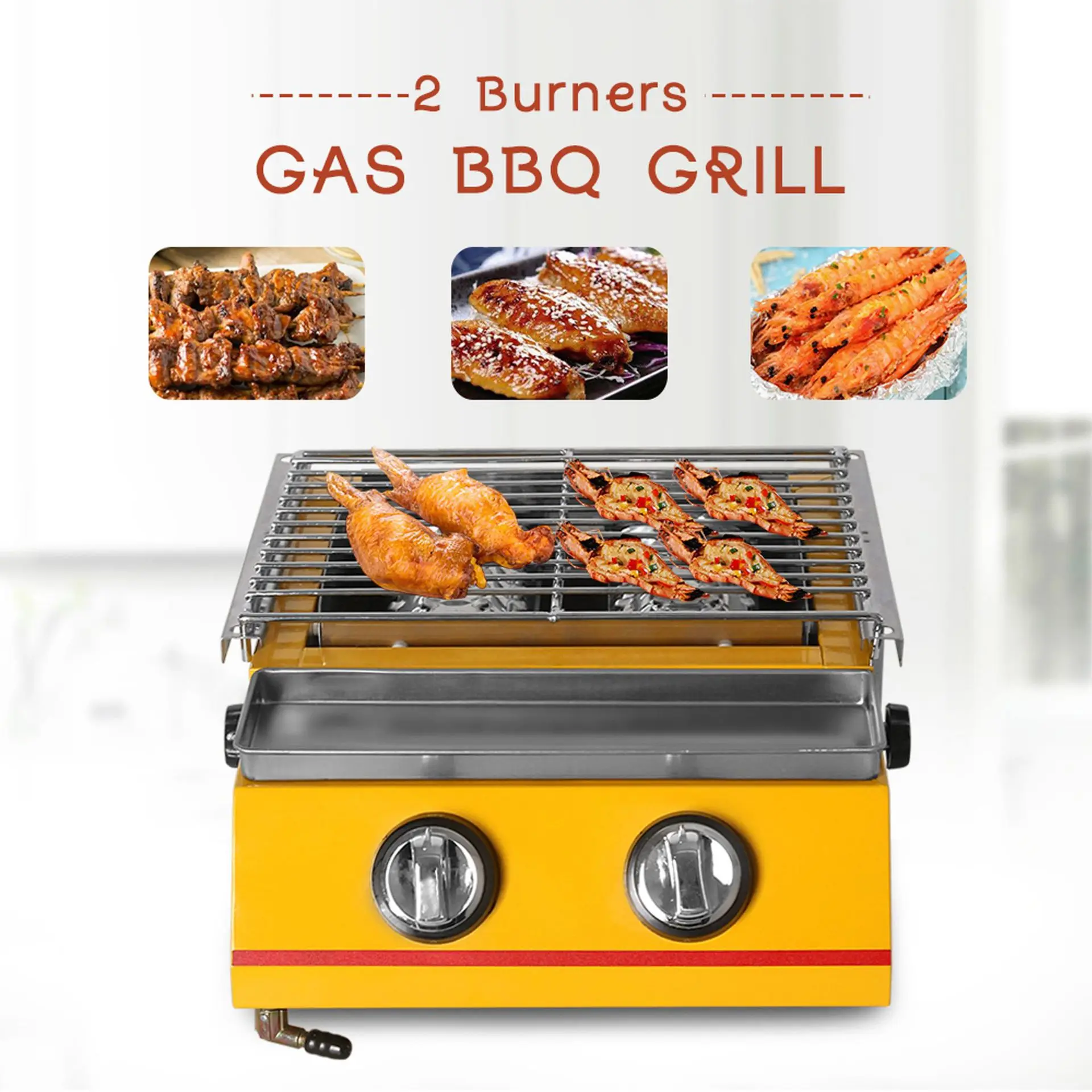 

Barbecue Grill For Outdoor LPG 2 Burners Gas Grill Fast Delivery Stainless Steel with Glass/Yellow Shield