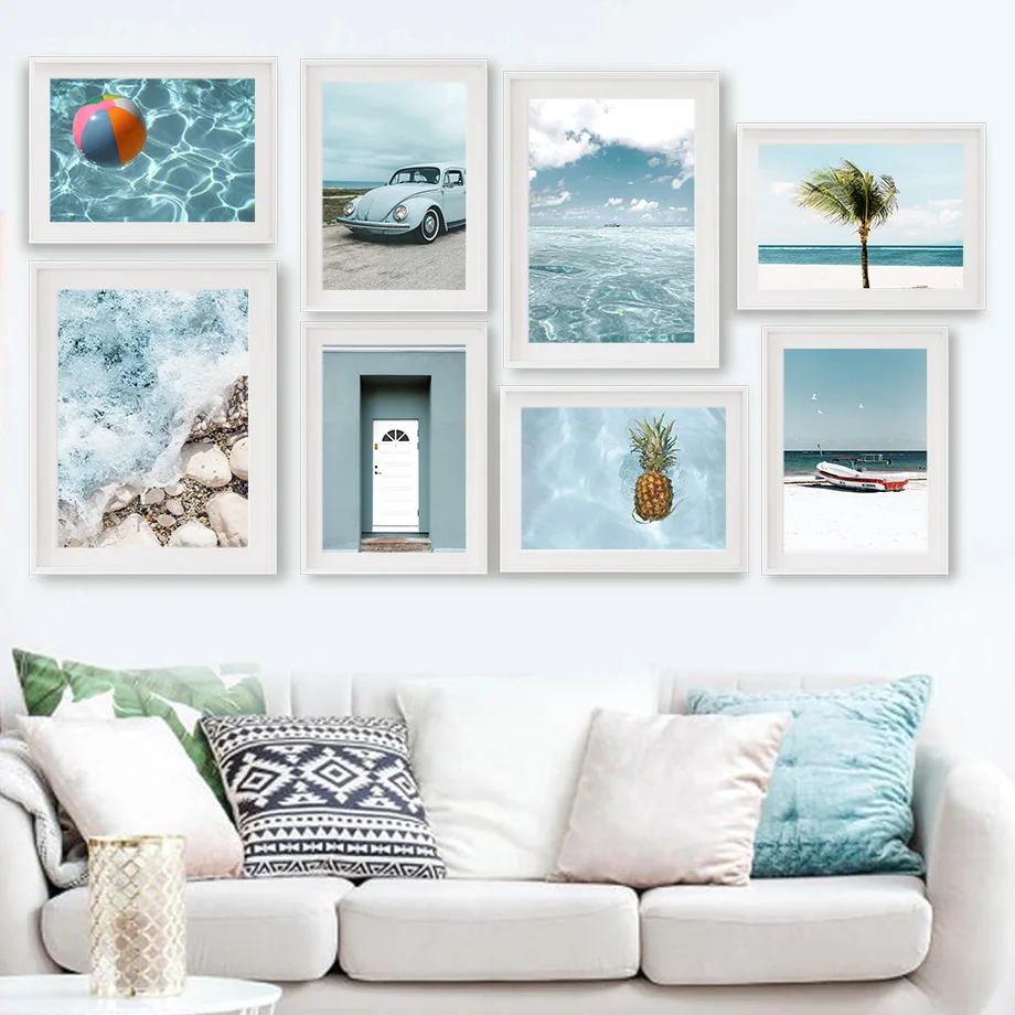 

Beach Palm Boat Stone Door Car Pineapple Wall Art Canvas Painting Nordic Posters And Prints Wall Pictures For Living Room Decor