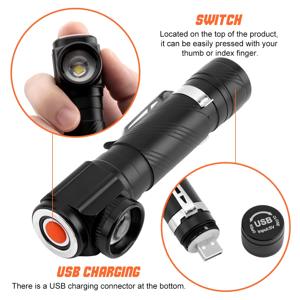 BORUiT RJ 1190 T6 светодиодный налобный фонарь Zoom 4 режима Головной USB зарядное
