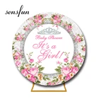 Sensfun с розовыми цветочками для девочек Baby Shower круглый фон Корона это девочка Пол раскрыть вечерние круг фон для фотосъемки на заказ