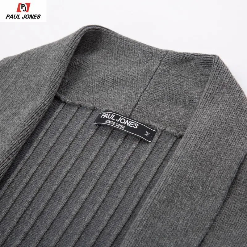 Мужской свитер с длинным рукавом и воротником шалью от PAUL JONES вязаный открытой