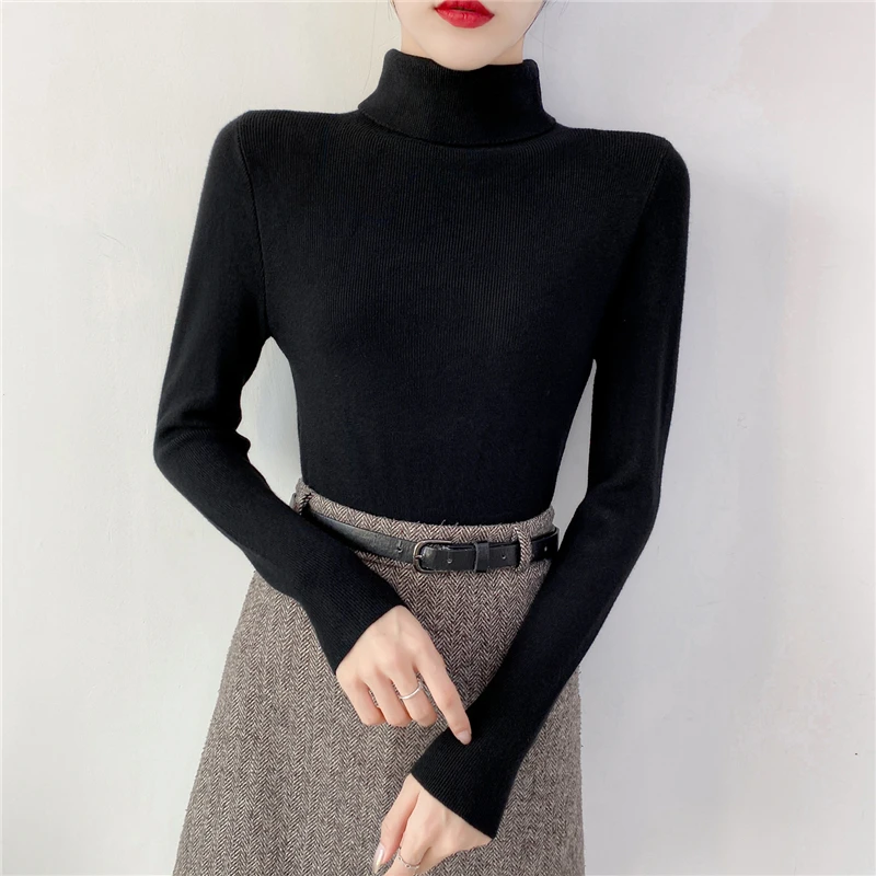 

2021 Spring Winter Thick Sweater Women Knitted Ribbed Pullover Sweater Turtleneck Long Sleeve Slim Jumper Soft Warm Pull Femme