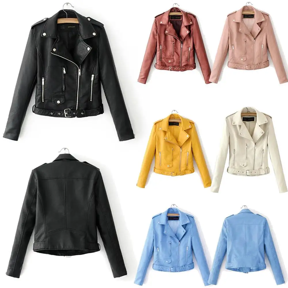 

2021 Women Fashion Winter Leather Jacket Coat Ladies Turn-down Collar Jacket Coat Zip Biker Streetwear Short Punk Tops chaqueta