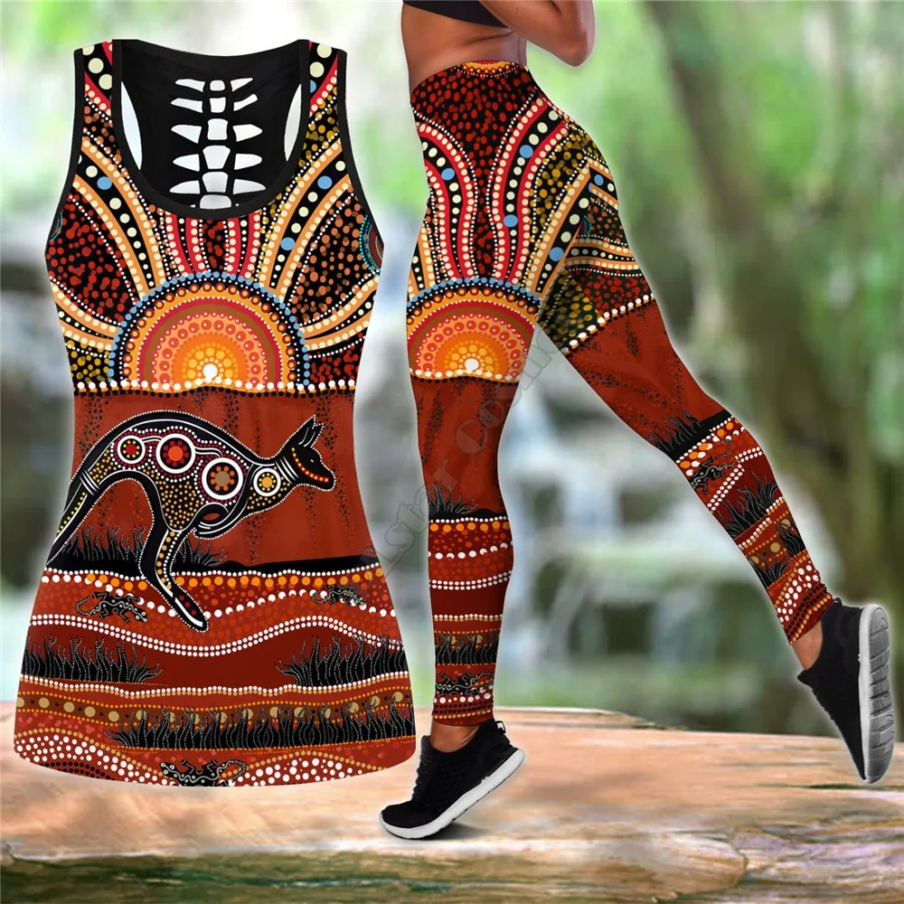 Aboriginal Kangaroo running Australia Art Combo Legging Tank Suit Yoga