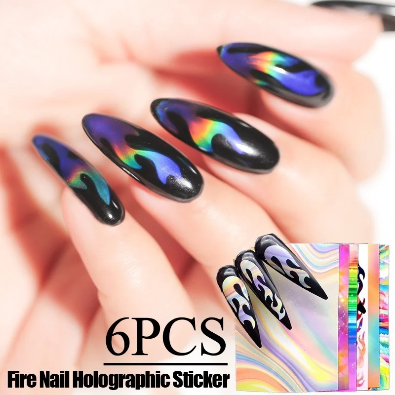 Modelones 6 шт./лот голографический лазер Серебряный дизайн ногтей стикер украшения