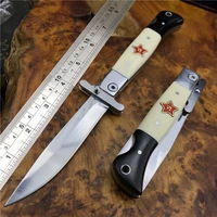 russian finka nkvd edc manual folding pocket knife black and white resin handle 440c blade mirror finish outdoor camping tools