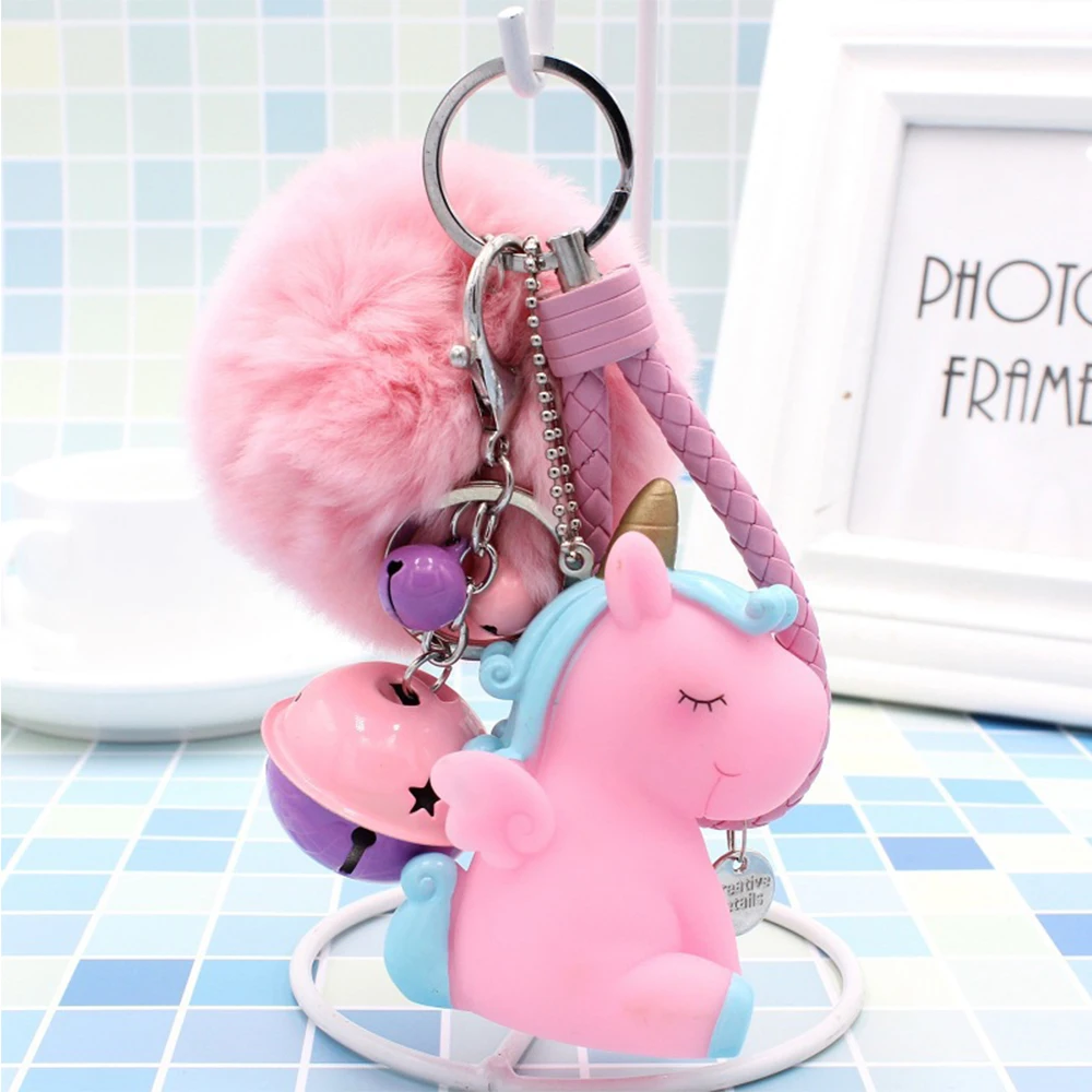 Kawaii Плюшевый единорог меховой шарик плюшевый брелок сумка для животных Подвеска