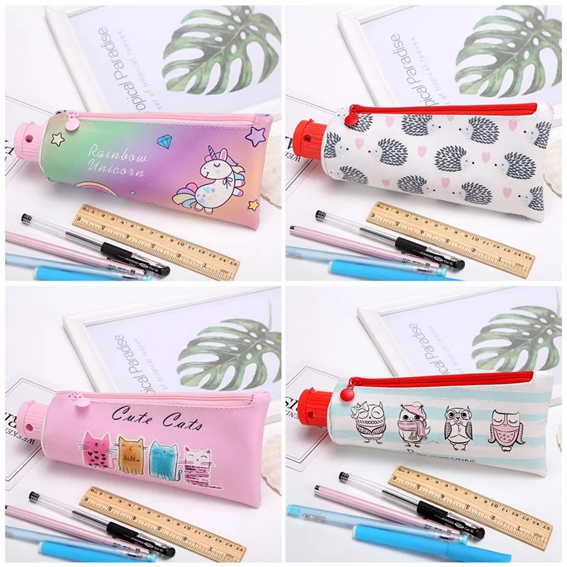 Мультяшный Единорог Сова Кот Зубная паста Форма пенал Чехол большой емкости