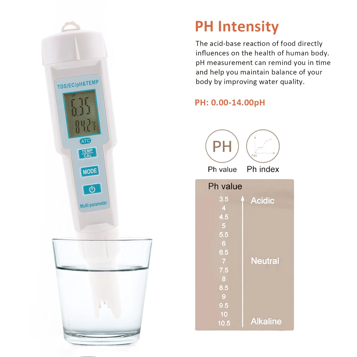 

Digital 4 in 1 Water Quality PH/EC/ TDS/ Temperature Meter PH Meter Tester For Water Acquarium LCD Backlight Display Tester