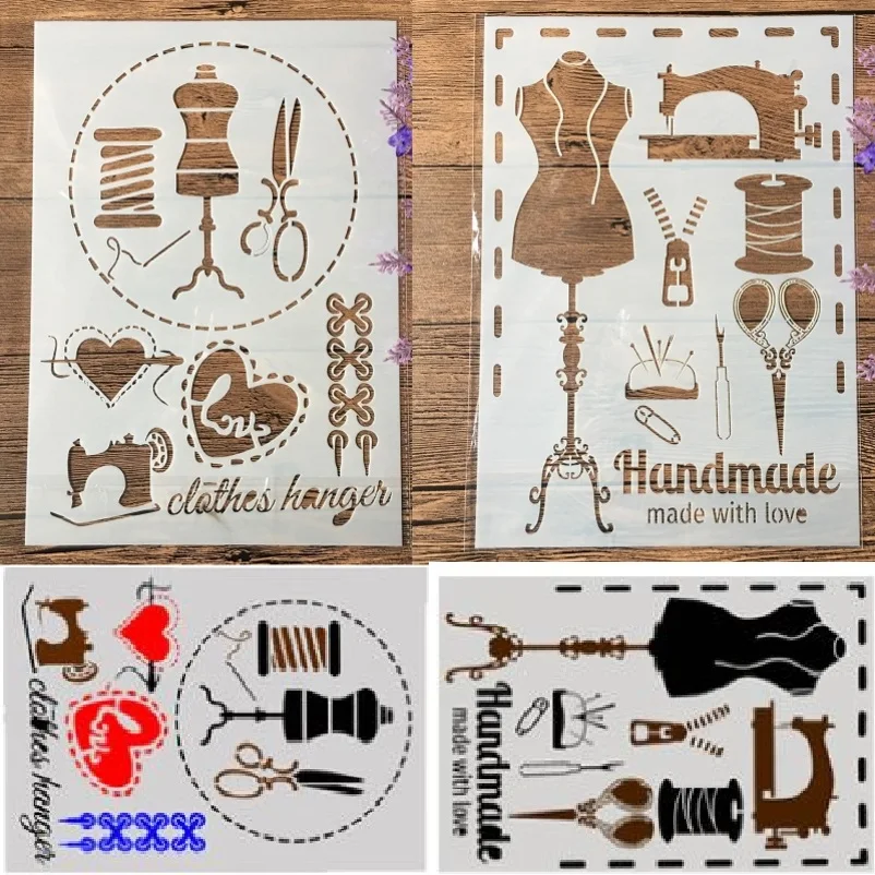 

2Pcs/Lot A4 Sewing Machine Scissors DIY Craft Layering Stencils Painting Scrapbooking Stamping Embossing Album Paper Template