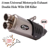 51mm universal motorcycle modified exhaust pipe escape moto muffler double hole db killer for z900 gsx r750 cbr600 fz6 n r3 r25