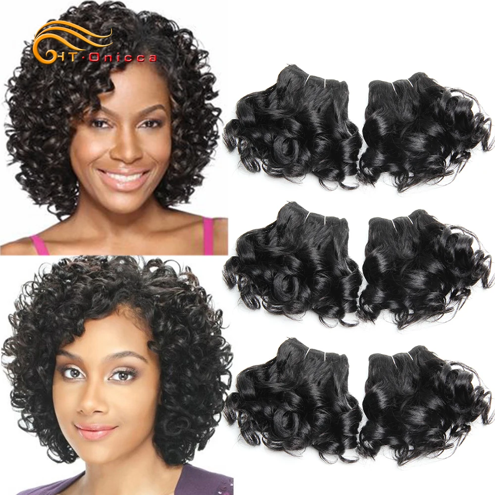 

6 Pcs/Lot Curly Human Hair Bundles Brazilian Hair Weave Bundles 8 Inch 1B #2 #4 30 99J Ombre Hair Bundles Short Hair Extensions