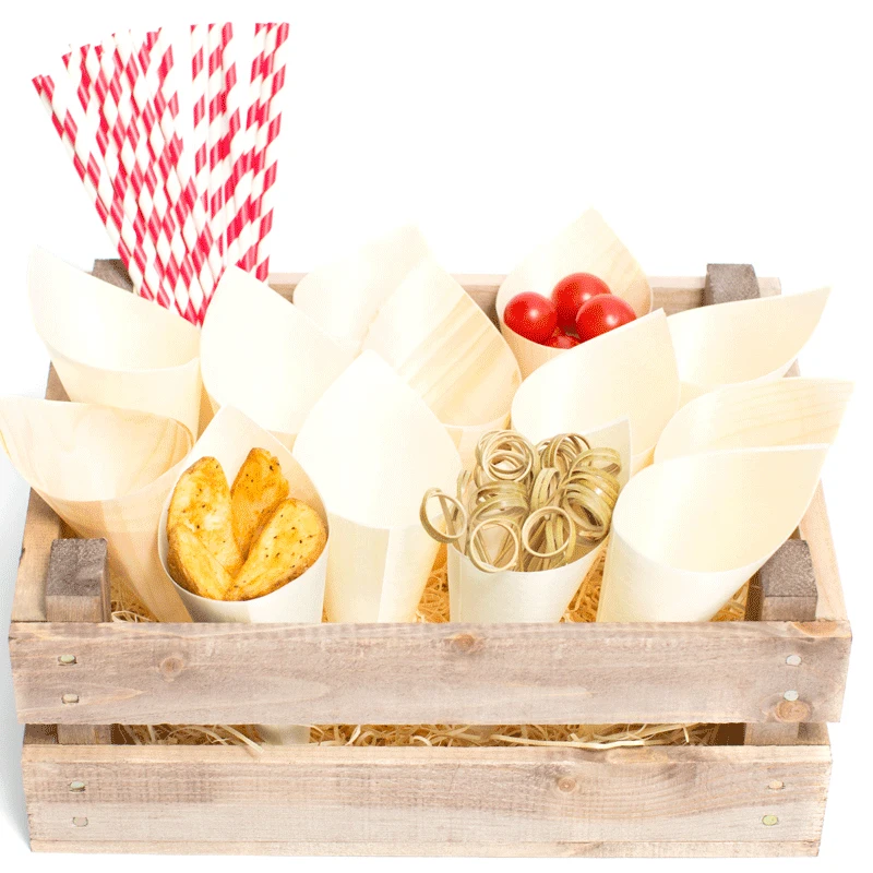 

Promotion - Party Wedding Suppliers Disposable French Fries Chips Dessert 180mm Pine Wood Cone, 50/Pack