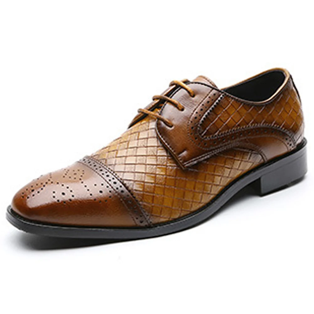 

Men Leather Bullock Dress Shoes Classic Vintage Derby Shoes for Male Lace-Up Business Office Brogue Footwear Party Wedding Shoes