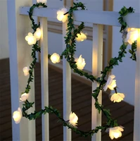 1 5m 3m 6m rose flower vine string led lights simulation green leaf christmas valentines day wedding decor garland luminaria