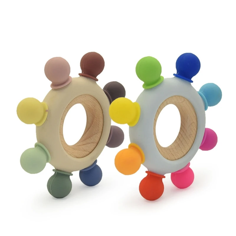 

Colorful Wheel Baby Teether Silicone Beads Soother Bracelet Molar Rattle Nursing Teething Chewing Toy Shower Gifts