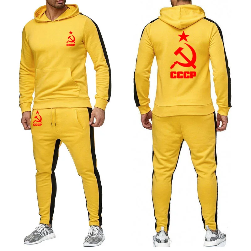 

Unisex Mens Hoodies sweatshirt Unique CCCP Russian Soviet Union Printed Sporting suit sportwear Hoodie+Pants 2Pcs