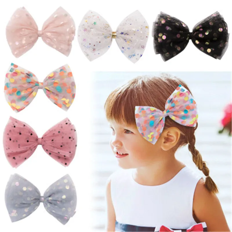 Цветные сетчатые заколки для волос в горошек с бантом европейские и американские