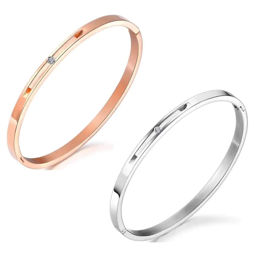 

Stainless Steel Cuff Bangle Bracelet For Women Trendy Cubic Zirconia Jewelry Gift