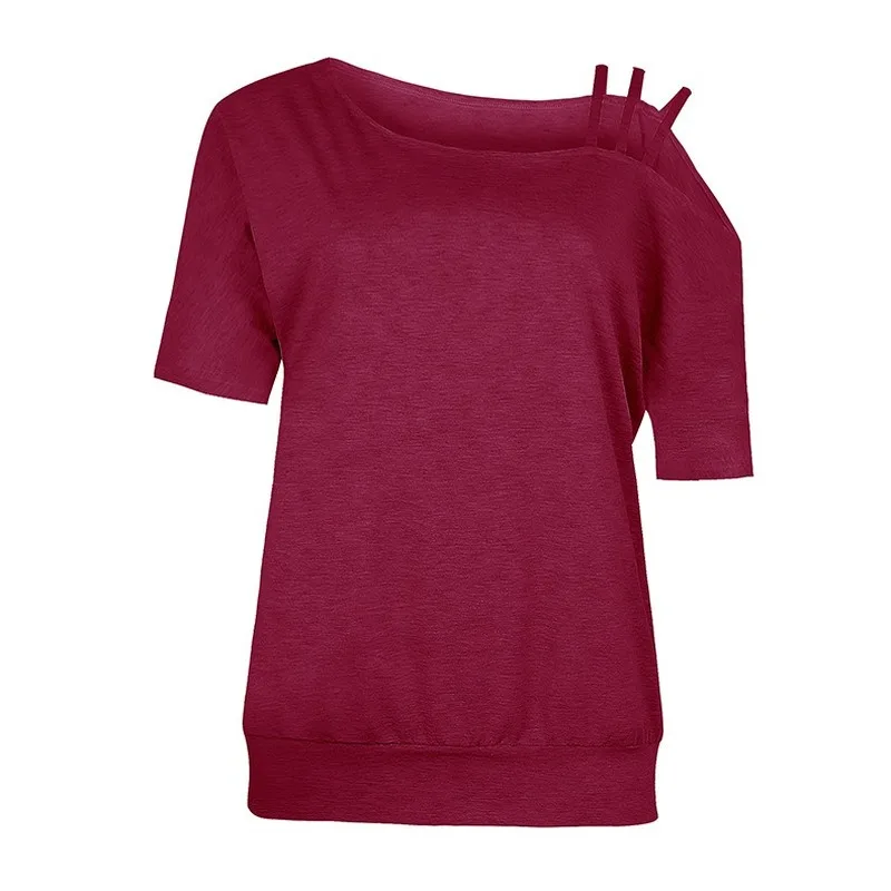 

New European and American Women's Loose Solid Color Sling Shoulder Top T-shirt Shirts for Women Ropa Plus Size Mujer