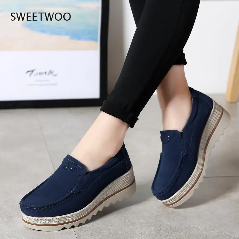 

Women Platform Flat Shoes Suede Sneakers Casual Loafers 2021