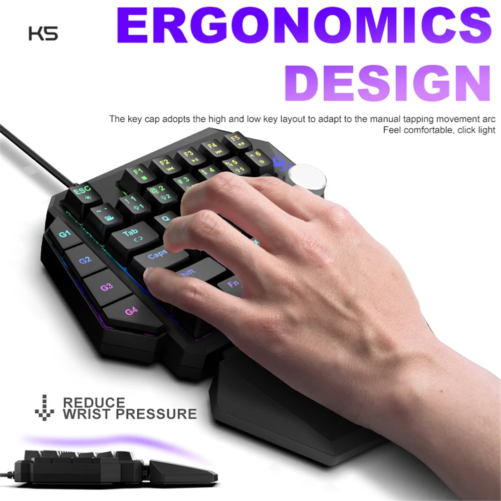 

Single One Hand Mechanical Gaming Keyboard RGB USB Blue Switch Host Throne Keypad Backlight For Ps4 Computer Controller Colors