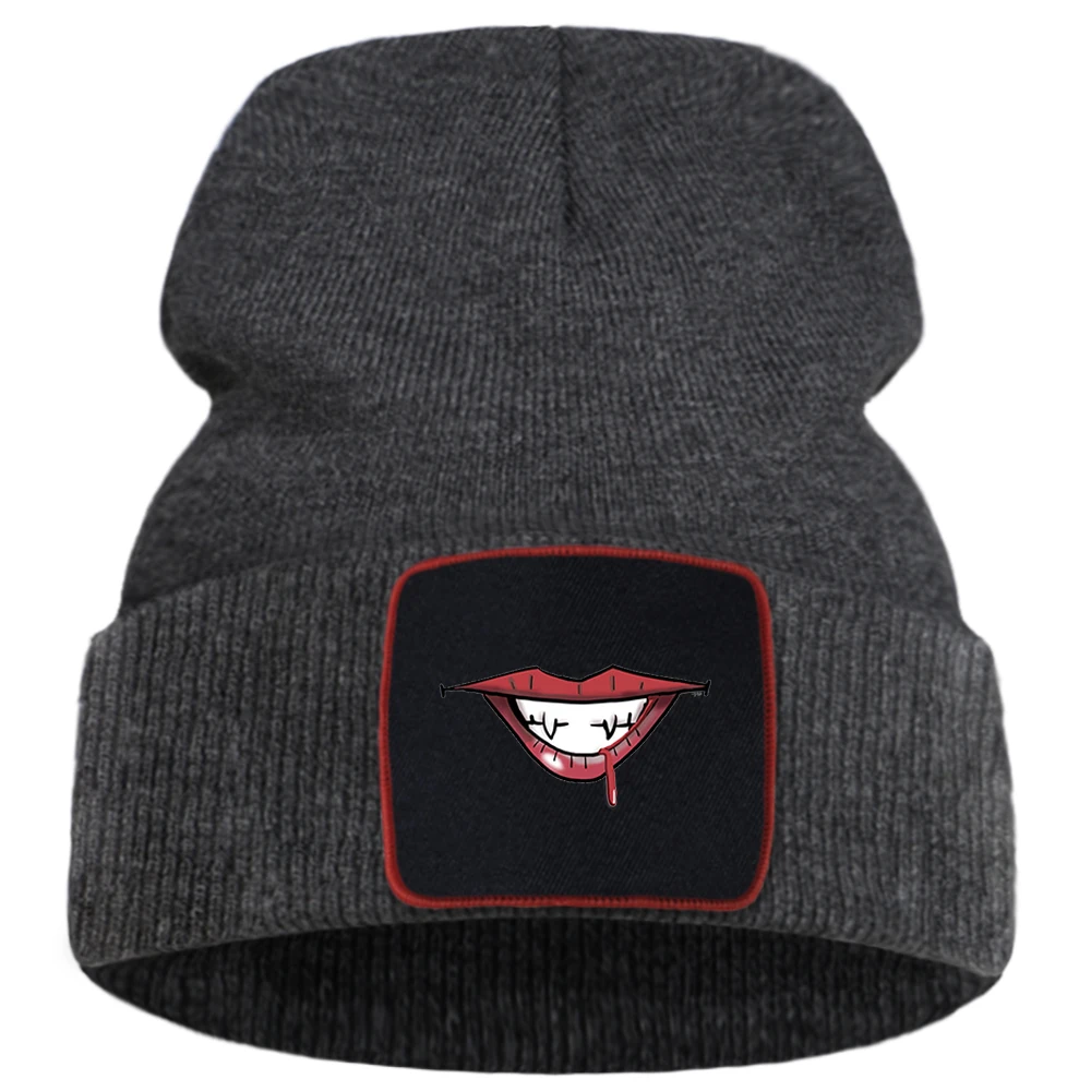 

Ужасная мужская вязаная шапка с большим ртом и мультяшным принтом, уличные Теплые Лыжные шапки для женщин, осенние мужские зимние шапки с му...