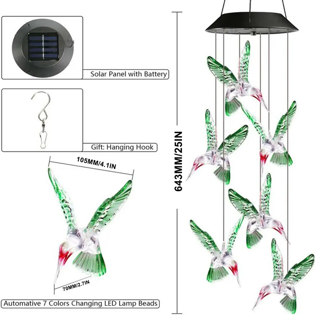 

Solar Wind Chimes Outdoor Waterproof Bird Butterfly LED Lights Night Party Yard Garden Hanging Decoration