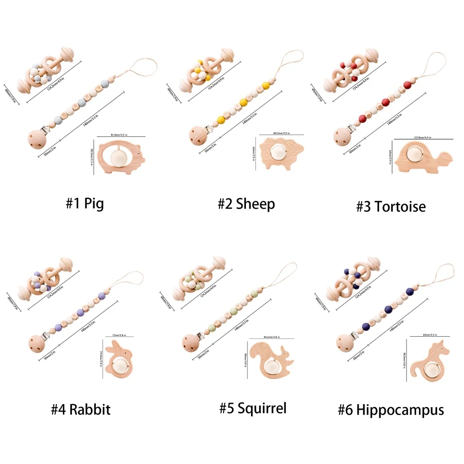 Let's Make 3pc/set Baby Pacifier Chain Holder Foer Nipples Beech Wood Baby Rattle Crib Mobiles Stroller Accessories Baby Toys