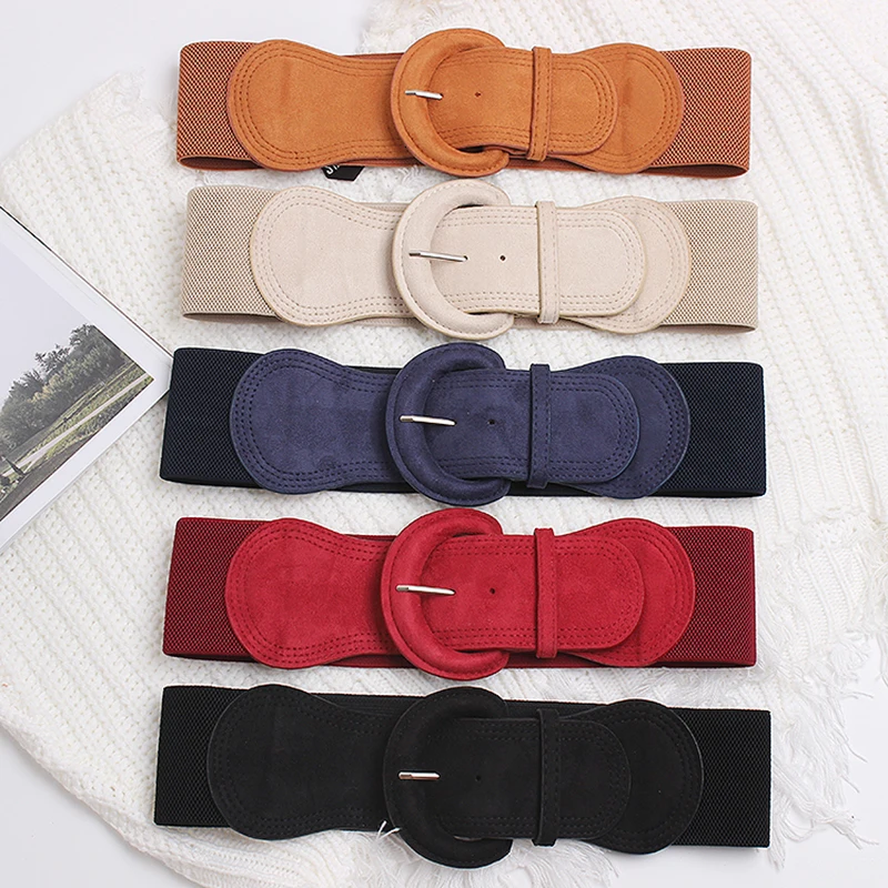 [EAM] многоцветные черные с большой пряжкой эластичный широкий пояс для женщин