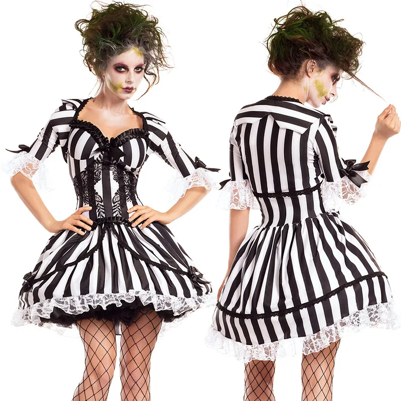 

2020 New Spanish Dead and Lonely Spirit Keeper Female Vampire Striped Party Costume halloween costumes for women
