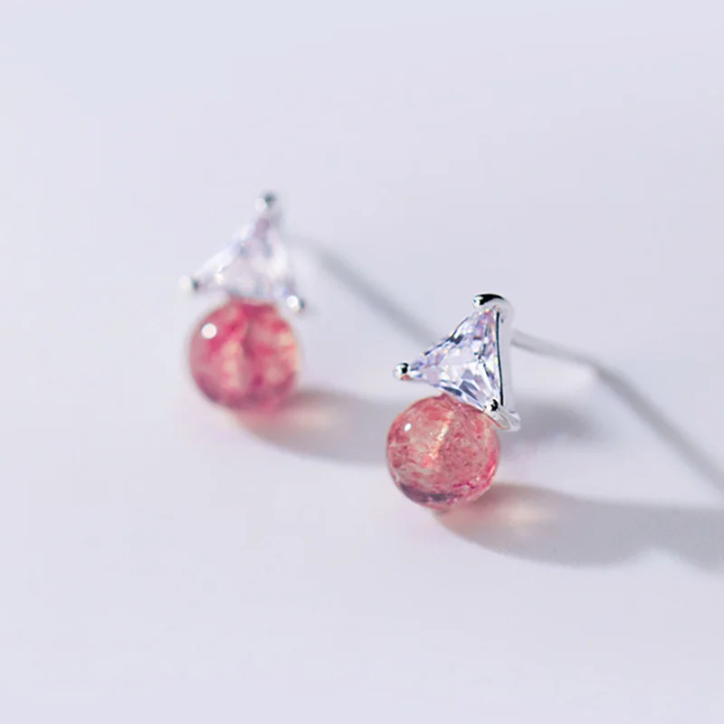 Trustdavis Genuine 925 Sterling Silver Sweet Triangle CZ Strawberry Crystal Stud Earrings For Women Wedding Jewelry Gift DS2176 | Украшения