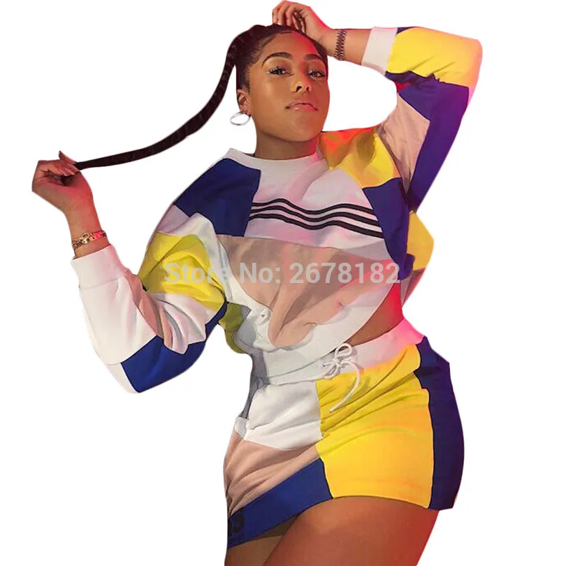 Цветное геометрическое Повседневное платье из 2 частей Женский пуловер с круглым