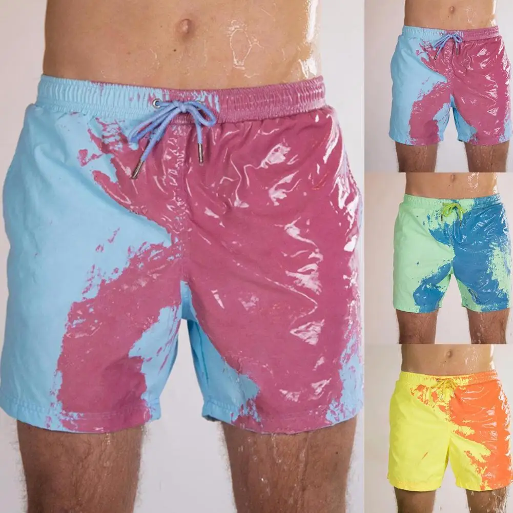 

Summer Shorts Color Change Quick Dry Men Temperature Sensitive Drawstring Swimming Trunks for Sports
