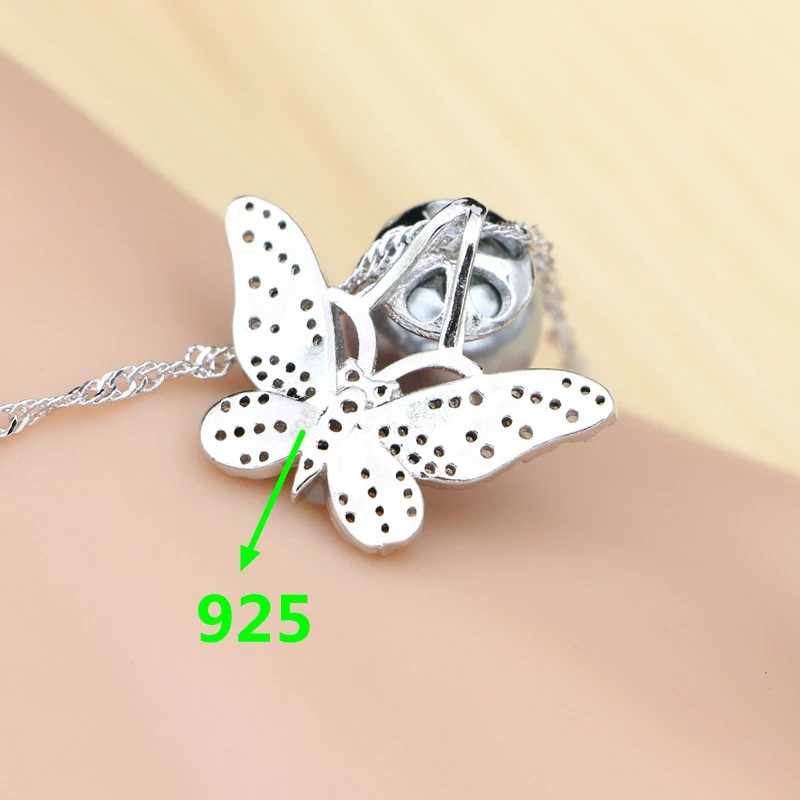 Ювелирные наборы из серебра 925 пробы с серым жемчугом для женщин вечерние